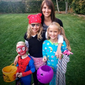 The costumed kids and their mother